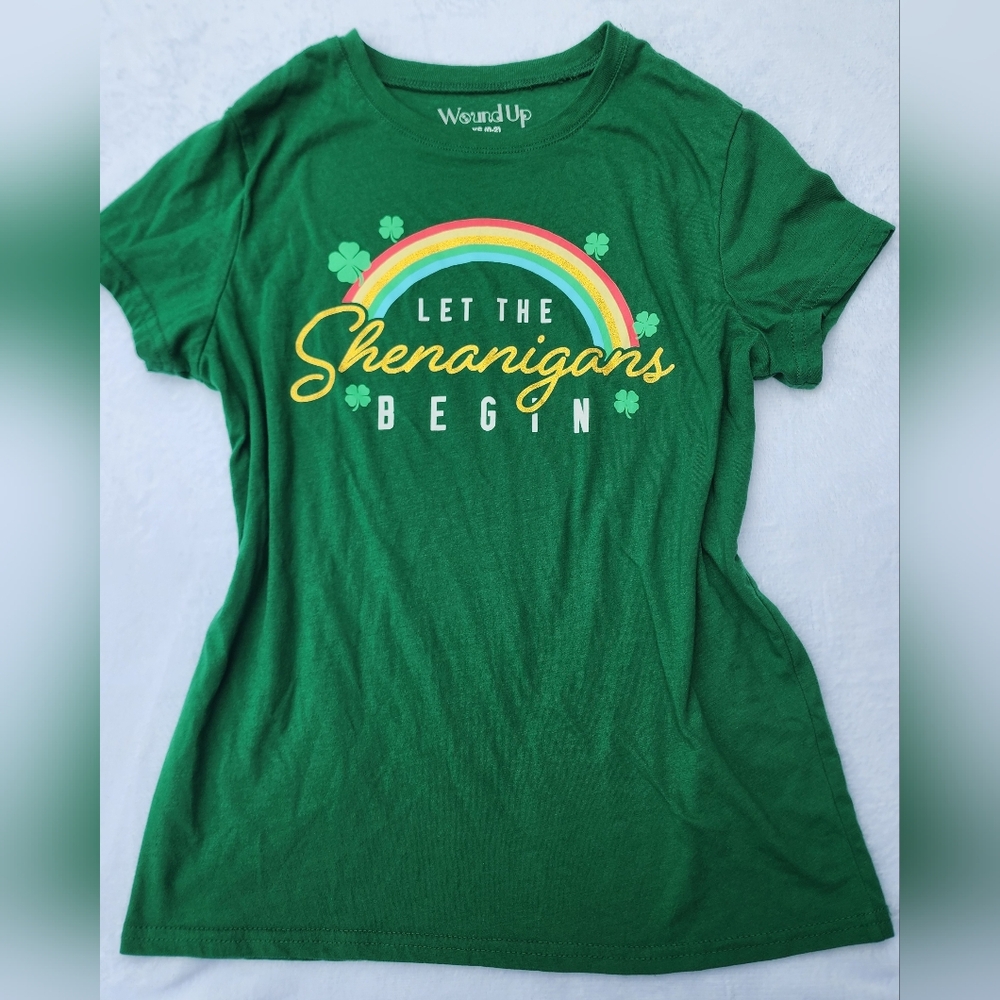 Green Graphic Tee with Rainbow Print